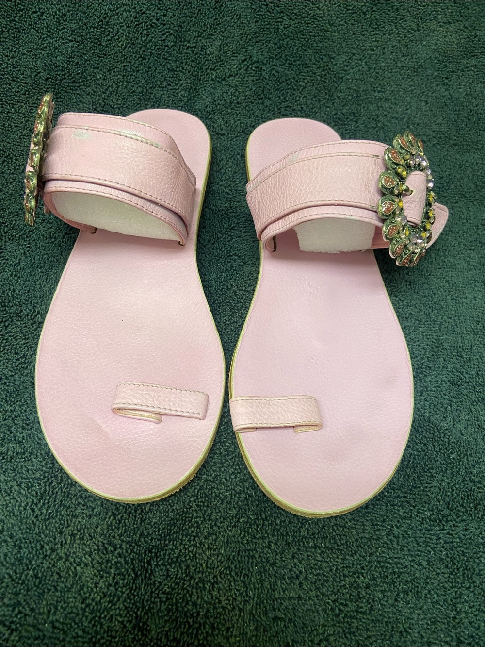 Luichiny Pink Jeweled Buckle Slide Sandals